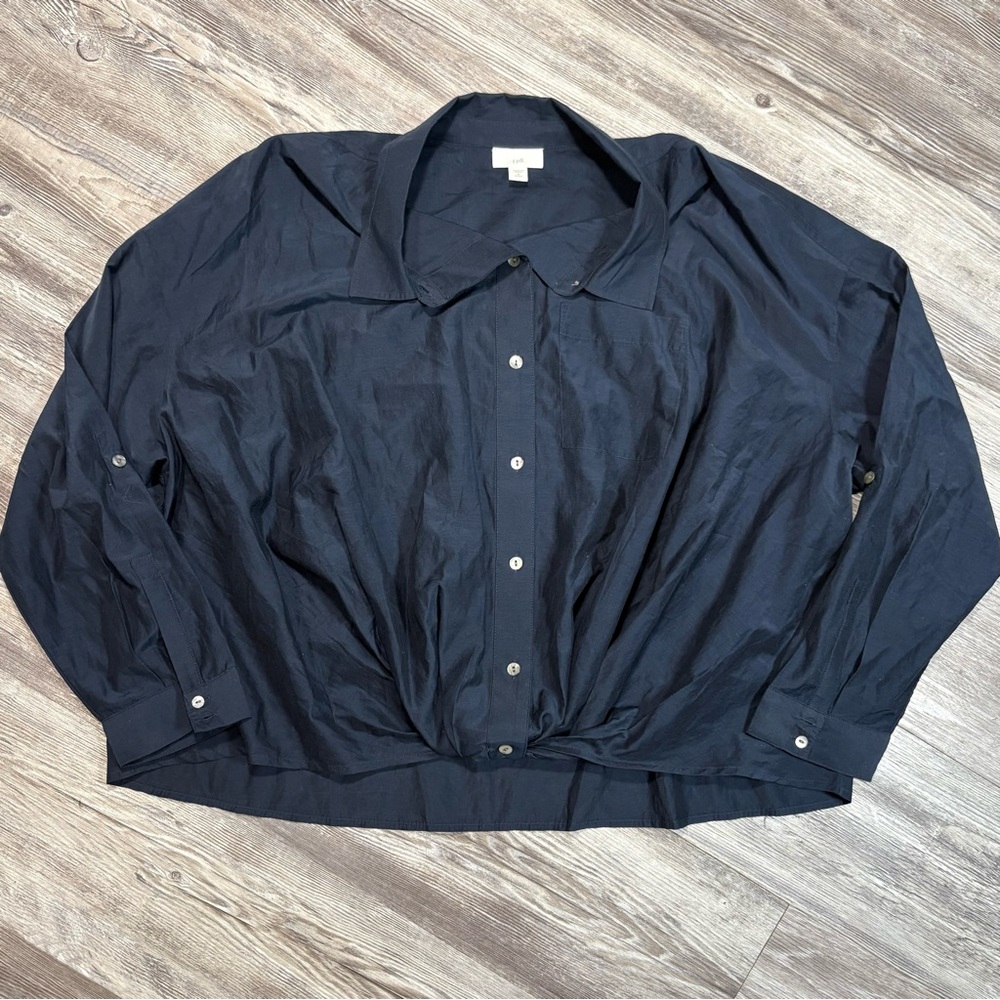 J.Jill XL Petite Navy Blue Button Front Blouse Long Sleeve Collared Women’s